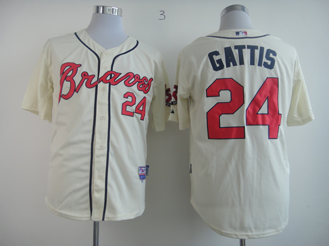 Men Atlanta Braves 24 Gattis Cream MLB Jerseys